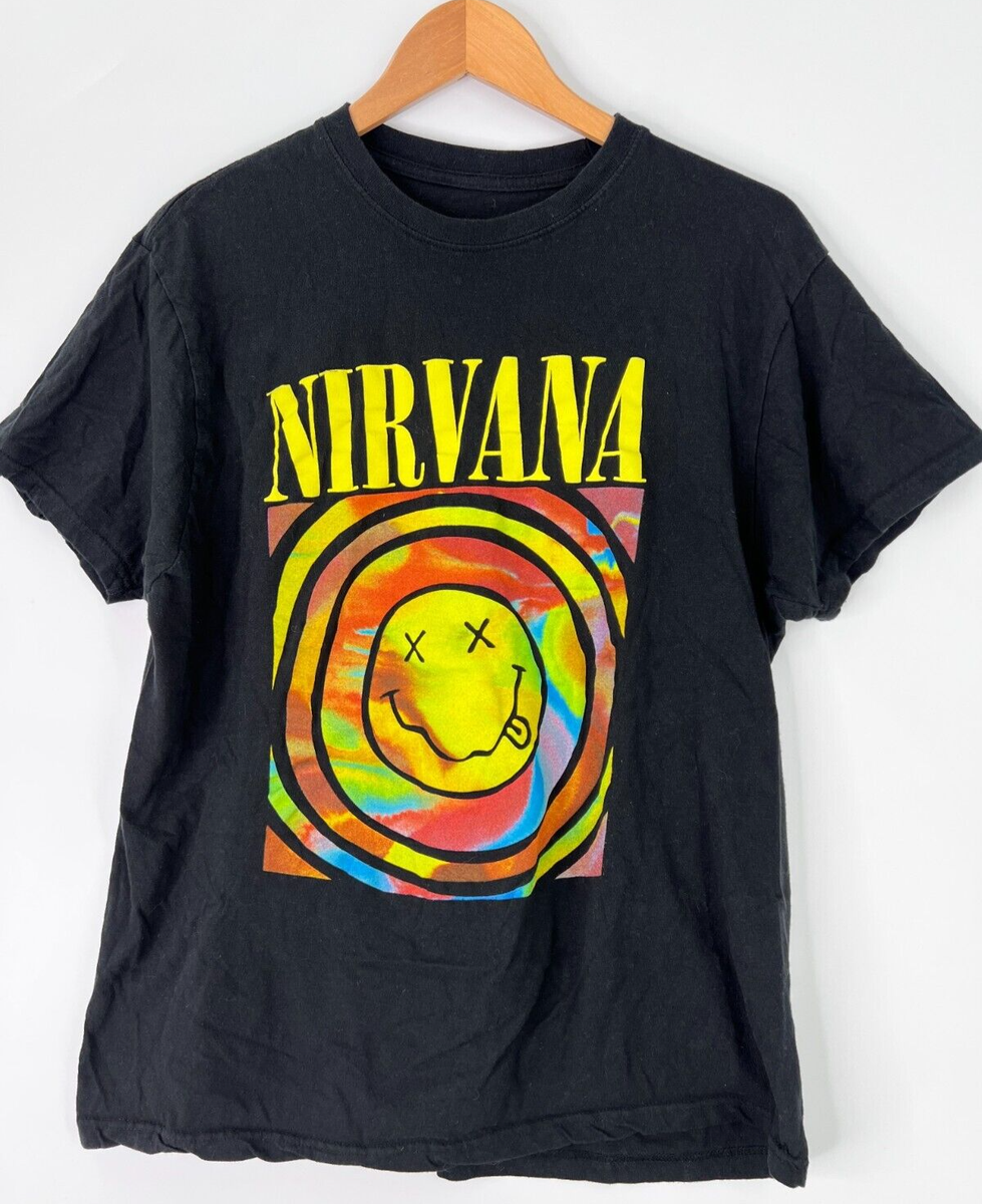 Nirvana Smiley Face Graphic Tee T Shirt Short Sleeve Black Nirvana Smiley Face Graphic Tee T Shirt Short Sleeve Black