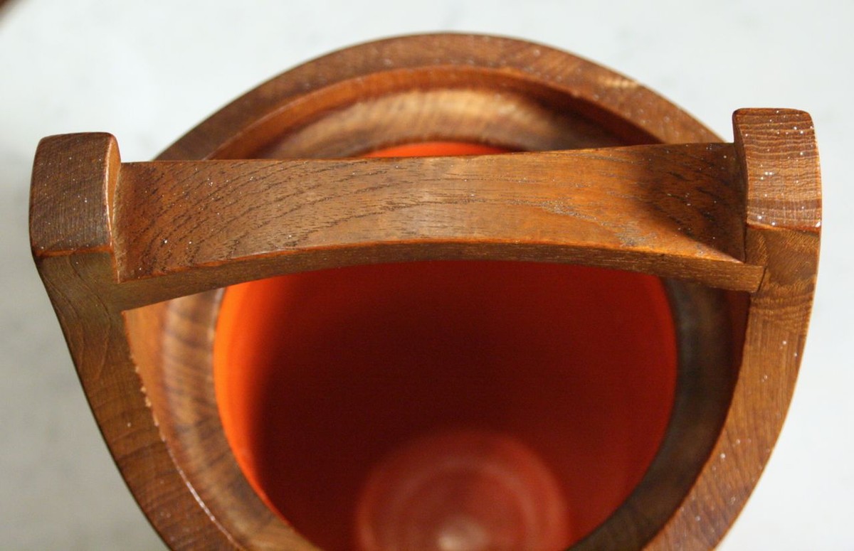 Vintage DANSK Ice Bucket. Teak with Orange Inner Lining DENMARK
