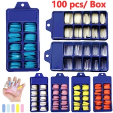 100Pcs/Box Long False Nail Tips Acrylic Full Cover Coffin Fake Nail Art Manicure