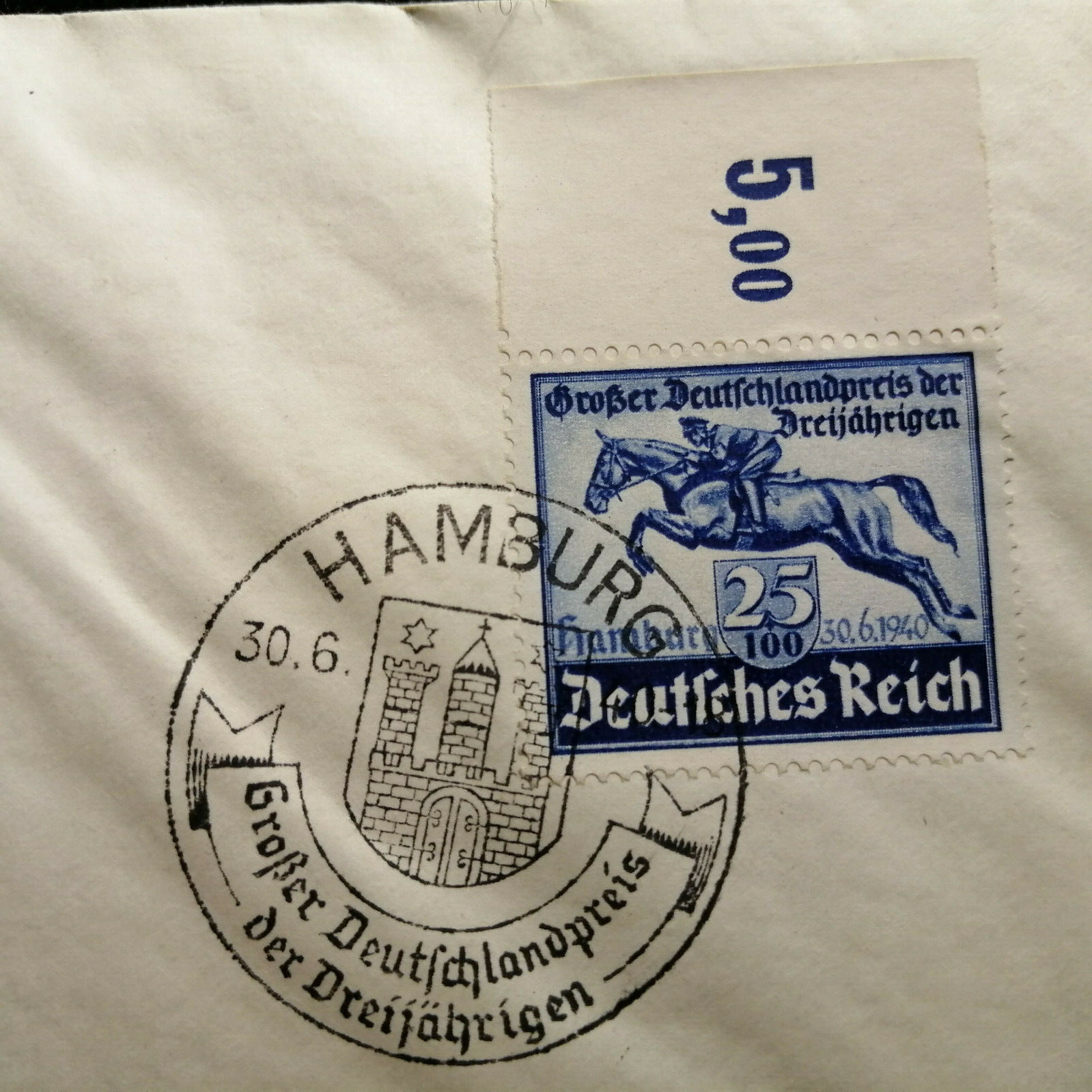 Deutsches Reich 30.06.1940 - MiNr.746 OR Brief das blaue Band, Hamburg - Photo 2 sur 3