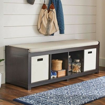 4 Cube Organizer Storage Bench Entryway Seat Upholstered Cushion