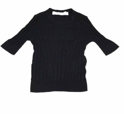 $250 IRO Women's Black Short Sleeve Round Neck Fitted Rib Knit Top Size Small