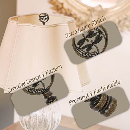 2 Pack Double Dragonfly Lamp Finial Cap Knob for Lamp Shade, Antique Bronze - Picture 6 of 7