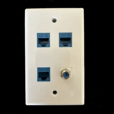 4 Port Ethernet Wall Plate 3 CAT5e + F Coax 3G Keystone Network LAN Female F/F