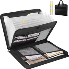 Accordion File Organizer, Fireproof Folder with Zipper & Handle, 13 Black 