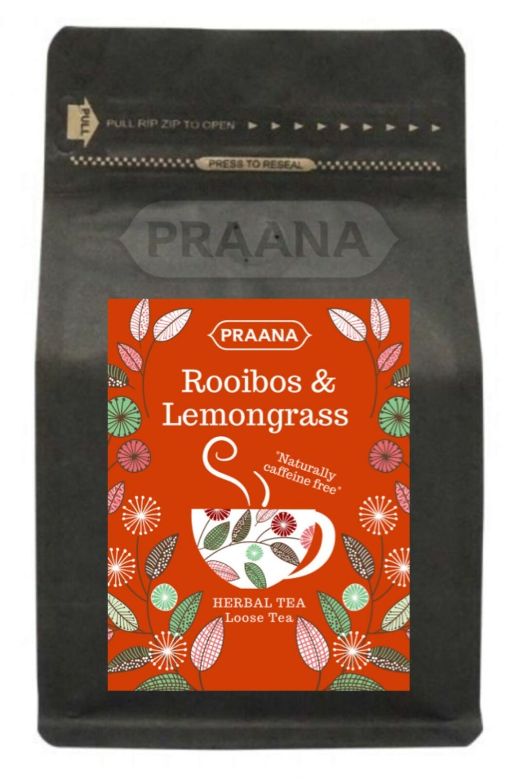 PRAANA TEA - Rooibos (Redbush) and Lemongrass Herbal Loose Tea -  100 g