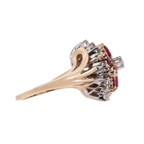 Ruby Diamond Flower Cocktail Ring 14K Gold 2.15 CTW Size 7.25 Ladies - Picture 4 of 8