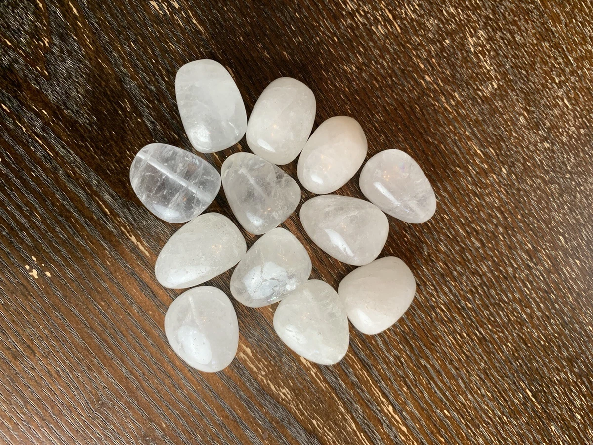 Lot of 12 Large Clear/Cloudy White Gemstone/Rock Beads, 1 inch