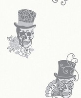 Rasch Tapete Solitaire Mexican Sugar Skulls 308914 Weiß Grau Stylisch