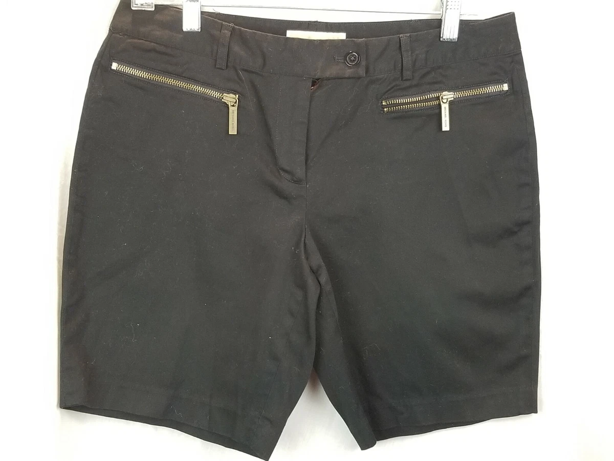 MICHAEL KORS Women Black Shorts Bermuda 2 Zipper Pockets Size 8