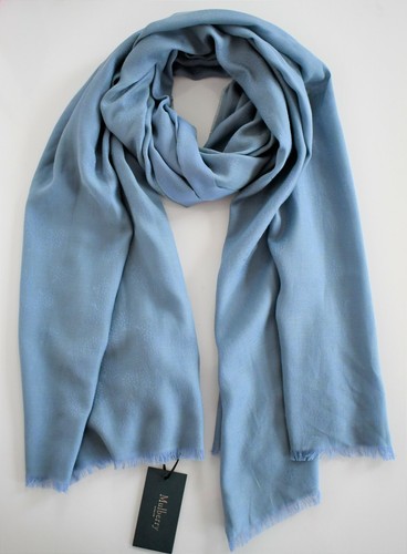 New MULBERRY Mulberry TREE Printed Blue-Gray 100% COTTON Long Scarf Shawl Wrap - Picture 1 of 5