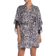 Midnight Bakery Women's Lace Trim Satin Wrap Robe Leopard Print 	M/L