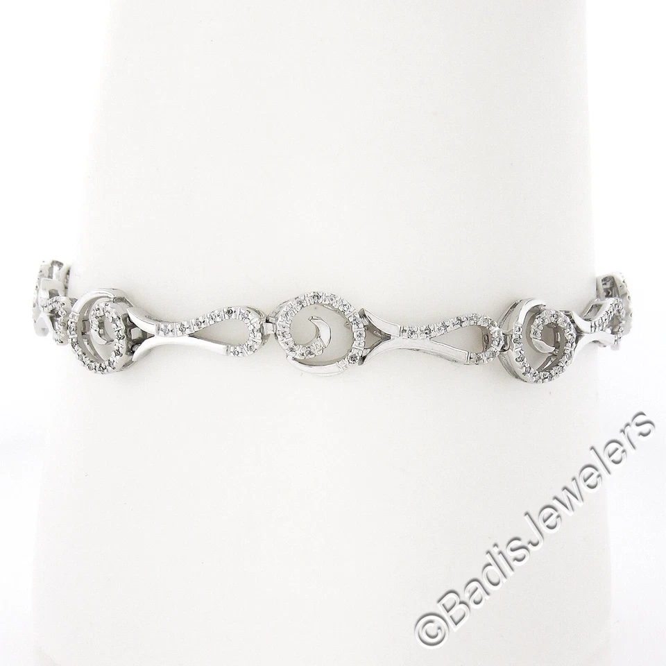 Brazalete de cadena de eslabones de diseño de trabajo abierto pulido con diamantes de 7" 0,65 ctw de oro blanco de 14 k Foto 2 de 4