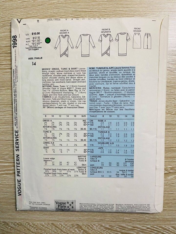 ABITO VOGUE ANNI 80 1998 YVES SAINT LAURENT TAGLIA 14 BUSTO 36 *COMPLETO VERIFICATO