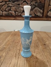 Vintage 1961 Jim Beam Blue Milk Glass Greek Chariots Bottle Decanter EMPTY