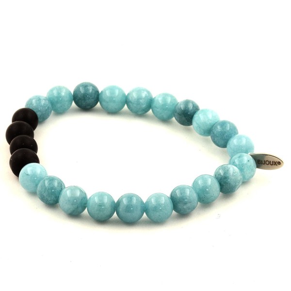 Steine Und MinéRaux. Armband Perlen Chalcedon Blau + Onyx Schwarz Matt 8 Mm.-image