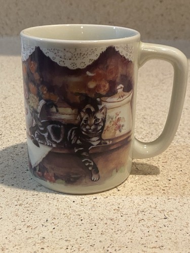 Vintage Fraser Collection Cat Coffee Tea Mug Flower Otagiri Japan Figi Graphics