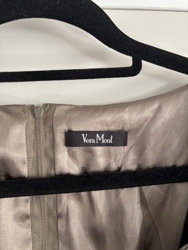 Stunning Vera Mont Vintage Khaki Gold V-Neck Occasion Party Top,Size Uk 12 - Picture 13 of 16