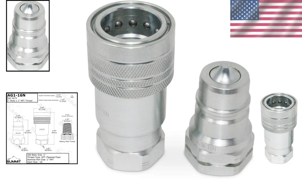 Agricultural Hydraulic Coupler Set, 1" NPT Thread, 5675 - Image 2 of 4