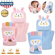 2  Kids Fingerless Gloves Convertible Knit Flap Mittens Toddler Half Finger USA