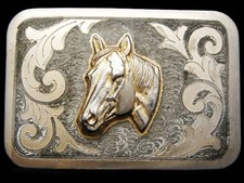IL03107 VINTAGE 1970s HORSE'S HEAD WESTERN STYLE BELT BUCKLE