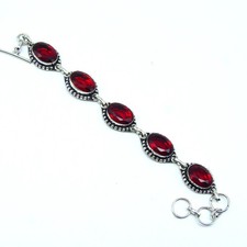 Red Garnet Gemstone Handmade 925 Sterling Silver Jewelry Bracelet Size-7-8"