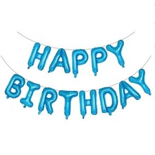 13Pcs Blue Happy Birthday Balloons Banner Party Decoration Foil Balloon Set
