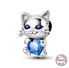 Sterling Silver 925 Blue Cat Charm - Beautiful Little Charm !   Postage Included