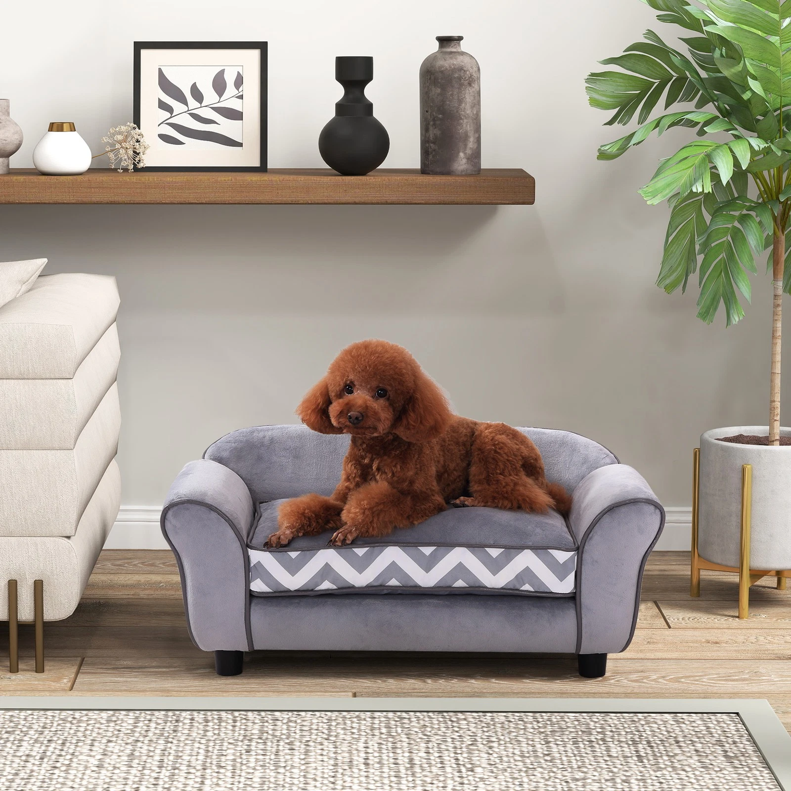 Dog Sofa Pet Chair Bed Cat Lounge for XS-Sized Dogs w/ Soft Cushion - Grey