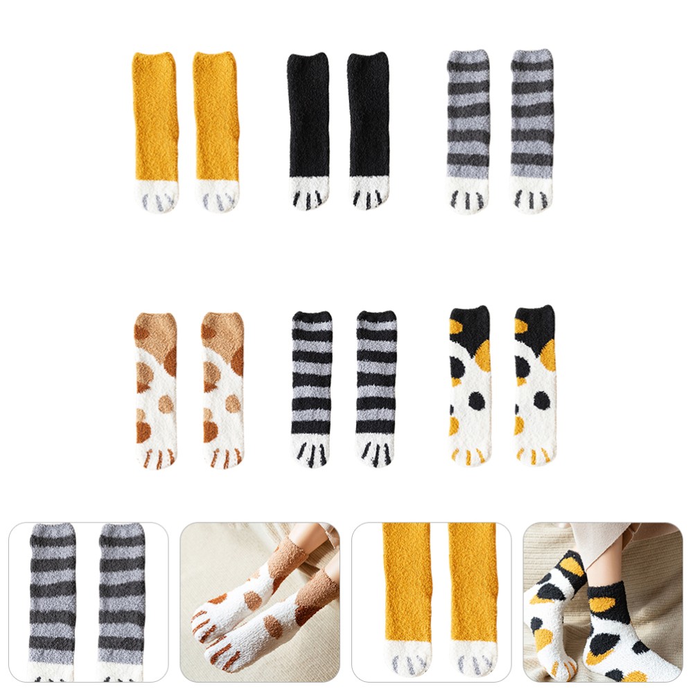 SAOLA 6 Pairs Chaussettes De Sol Griffe Chat Bébé Homme D'hiver Dessin Animé