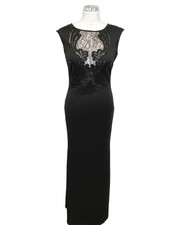  LIPSY BLACK LACE & SEQUINNED TRIMMED SLEEVELESS LONG EVENING DRESS  SIZE 10