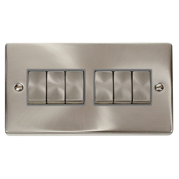 Click Scolmore Deco Plate Switch 6 Gang 10AX 2 Way Satin Chrome - VPSC416GY