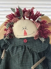 Handmade Cloth Angel Doll – 18” – Folk Art Style – Plaid & Stripes Outfit