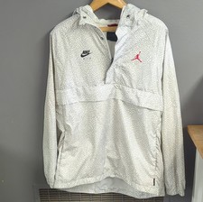 Nike Jordan Anorak Windbreaker Hooded Jacket White Gray Half-Zip Men's large