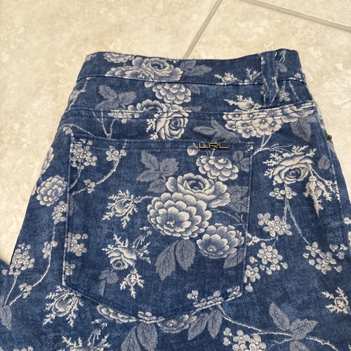 LRL Lauren Jeans Co Ralph Lauren blau & weiß Blumenmuster gerades Bein Hose Größe 16 - Bild 4 von 10