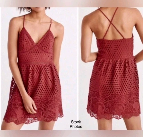 PALM ANGELS ABITO MINI BABYDOLL ABERCROMBIE & FITCH ROSSO PIZZO UNCINETTO FODERATO OCCHIELLI Y2K S 137