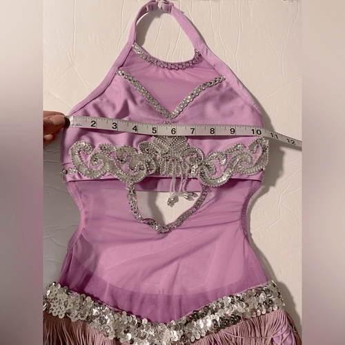 Individuelles Solo lyrisch verziertes Strass Tanzkostüm Lavendel Trikot MC - Bild 4 von 7