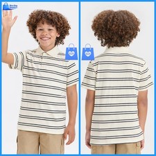 Medium 8 - Boys Short Sleeve Polo Shirt - Cat Jack - Cream Navy Striped