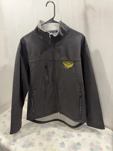Devon & Jones High Fly Racing Embroidered Soft Shell Jacket Black Gray L video thumbnail