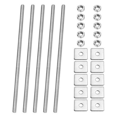 5 Pcs Fully Threaded Rod, M4 x 120mm Thread Bar Studs with Nuts, Square Washer