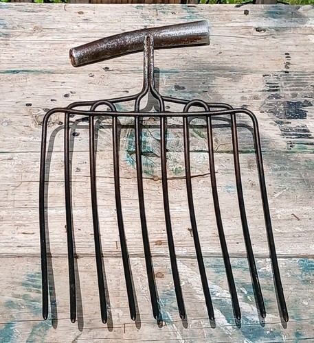Antique 10 Tine Farming Pitchfork Of Early 20th-century 4 Straw Hay Manure Silag - Picture 18 of 19