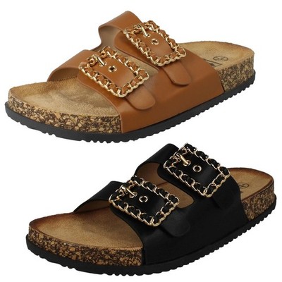 Down To Earth Damen-Sandalen mit doppelter Kette und Schnalle   F0R0450