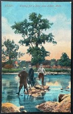 Ann Arbor Michigan c.1915 Pesca Huron Río Espera Mordida Acmégrafo Postal E