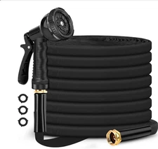 50Ft Garden Hose Non-Expandable, Lightweight & Flexible Black Water Hose with 8-