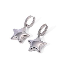 Dainty 3D Star Dangle Drop Small Hoop Earrings for Women Cute Stainless Steel Si