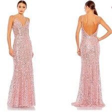 MAC DUGGAL NWT 68175  Embellished Plunge Neck Sleeveless Rose Maxi Gown size 12
