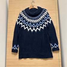 Loft Navy Blue Fair Isle Cowl Neck Sweater Womens Medium Geometric Knit