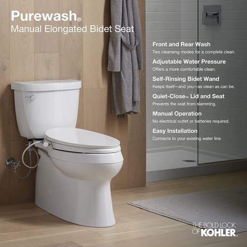 PureWash M300 manueller länglicher Bidet-WC-Sitz - Chromgriff, selbstreinigend - Bild 5 von 12