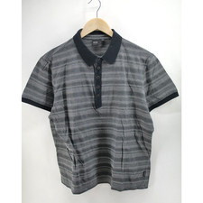 Hugo Boss Polo Golf Shirt Mens Size L Regular Fit Black Striped metal 5 buttons