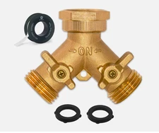 2 Pack Brass Garden Hose Splitter 2 way Heavy Duty, Hose Y Splitter 2 Valves